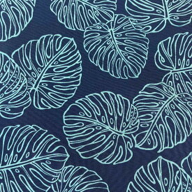 【15日 全商品 ポイント 2倍】 ハワイアン生地 モンステラ ネイビー 総柄 フラワー パウスカート生地 カーテン生地 ベッドカバー生地 綿 コットン 100% ハワイ HAWAII トロピカル 布 落ち着き 穏やか 幻想的 神秘的