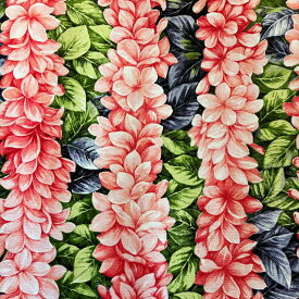 【15日 全商品 ポイント 2倍】 ハワイアン生地 プルメリア レイ柄 レッド フラワー Lei パウスカート生地 カーテン生地 ベッドカバー生地 綿 コットン 100% ハワイ HAWAII トロピカル 布 ファブリック HULA 花柄 リーフ フラダンス ピンク