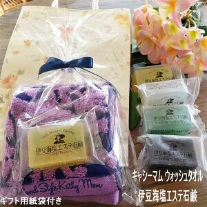 【30日 全商品 ポイント 2倍】 ギフトセット ウォッシュタオル 伊豆自然生活石鹸 キャシーマム はちみつ 塩 海藻 炭 紙袋 お礼 プレゼント お返し アイランドスタイル KathyMom islandstyle 実用的