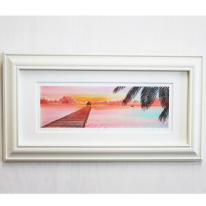 【30日 全商品 ポイント 2倍】 栗乃木ハルミ イラストフレームセット 夕光 額入り絵画 532mm×268mm Sタイプ hk0164 イラスト インテリア ハワイ サンセット 夕日 ヤシ 風景 景色 ギフト プレゼント