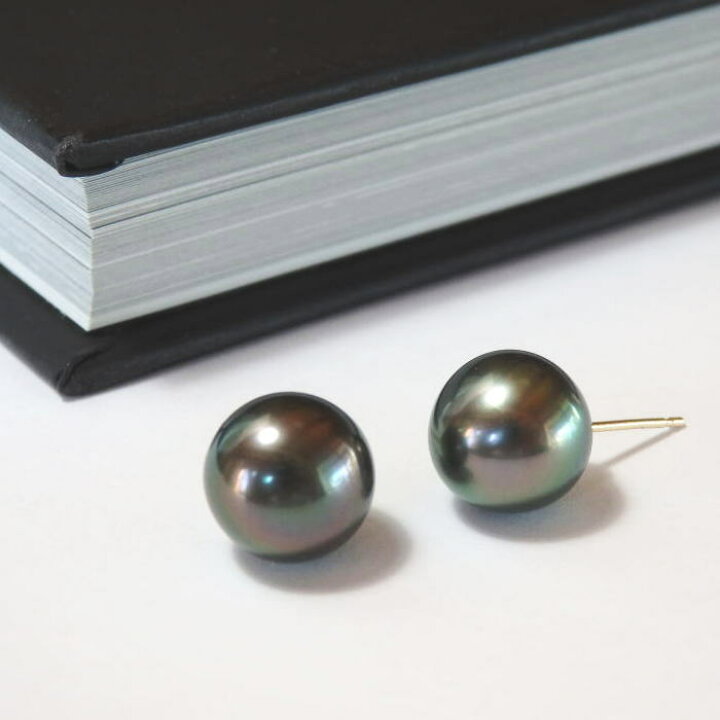 楽天市場】デイリー・ブラックパールピアス10mm・K10【黒蝶真珠 