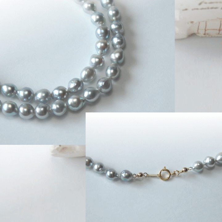 あこや真珠 ネックレス あこやパール ナチュラルブルー バロックパール あこや真珠 ナチュラルブルー バロック 7.5mm ネックレス 40cm 冠婚