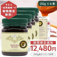【定期購入価格の期間限定販売】 マヌカハニー 12+ 250g 4本 【今なら250gあたり3120円】モラン博士直系 …
