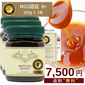 【48時間限定！】マヌカハニー 8+ 250g 3本 【1本あたり2500円】認定書/分析書付き MGS認証 マヌカゴールド MG200以上 モノフローラル 生 はちみつ 非加熱 無添加 マリリニュージーランド