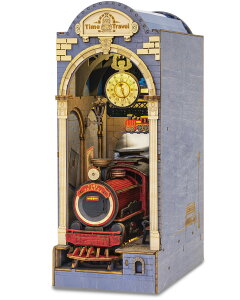 【送料無料】Robotime 3D ウッドパズル DIY 木製 ブックヌークキット ブックスタンド LEDライト付き ミニチュアハウスキット クリスマス 誕生日プレゼント (タイムトラベル)