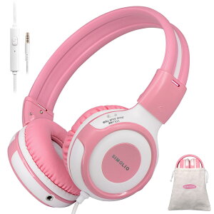 【送料無料】SIMOLIO女の子用子供向け 有線ヘッドフォン マイクを搭載 共有ポートを備えた 75dB/85dB/94dB音量制限 子供用ヘッドホン ポータブルバッグ付き 耐久性のあるヘッドバンド かわいい