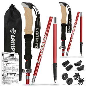 【送料無料】LAMPTOP トレッキングポール 2本セット 登山ストック アンダーグリップ 折りたたみ式 軽量7075アルミ製 280g 【日本語説明書付】100〜120cm調節可能 コンパクト ウォーキングポール