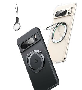 【送料無料】Google Pixel 8 用 ケース Magsafe対応【360°回転可能な Magsafeリングスタンド ホルダー 一体型・ストラップ1種付き】グーグル ピクセル8 カバー スタンド機能 縦横両対応 HILEGENER スマ