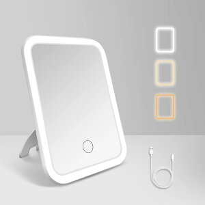 【送料無料】tekstap ライト付きミラー、3色モード 明るさ調節可能 鏡 ライト付き、持ち運びに便利 led ミラー 軽量、充電式 化粧 鏡 led、旅行/卓上/寝室に適したポータブル 女優 ミラー、女の