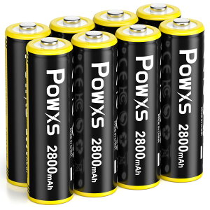 【送料無料】POWXS 単3電池 充電式 ニッケル水素 単三電池 2800mAh 約1300回使用可能 8本入り 低自己放電 液漏れ防止 充電池 単3 単3形 単三充電池(アップグレード 黒+黄)
