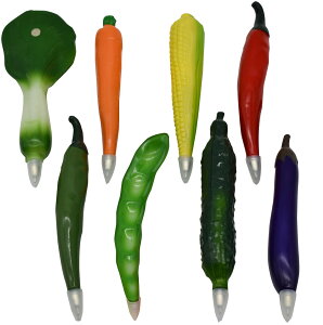 【送料無料】Maydahui おしゃれ 野菜 食べ物 ボールペン 油性 0.5mm 黒 8本セット かわいい 唐辛子 にんじん ト なす エンドウ豆 キュウリ 磁石付 3D 果物 ペン 可愛い 文房具 子供 学生 ギフト プ