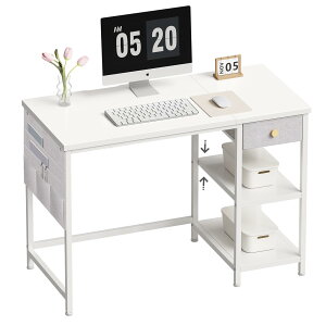 【送料無料】YeTom デスク 机 pcデスク パソコンデスク 勉強机 幅100cm 布製引き出し付き つくえ オフィス 作業机 左右入替可 在宅勤務 白い