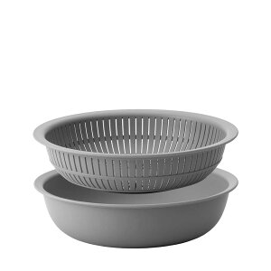 【送料無料】ライクイット (like-it) ざる ボウル 電子レンジ対応b Colander&Bowl 米とぎにも使える ザルとボール グレー 浅型 日本製 水切り 湯切り可能 耐熱ボウル プラスチック