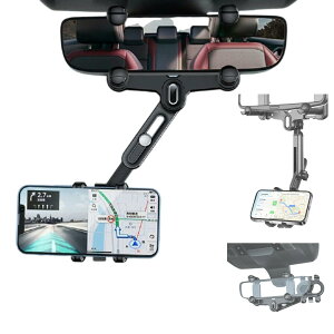 【送料無料】nacyvcos 【2024年新版】 車載ホルダー バックミラー スマホホルダー 車 クリップ式 車用携帯電話マウント ルームミラー 取り付け型 スマホスタンド 360度回転 角度自由調整 伸縮式