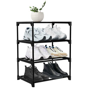 【送料無料】ETAOLINE シューズラック 大量 組み立て式 靴下駄箱 省スペース シューズボックス スリム 玄関収納 靴入れ 棚 (4段, ブラック-1)