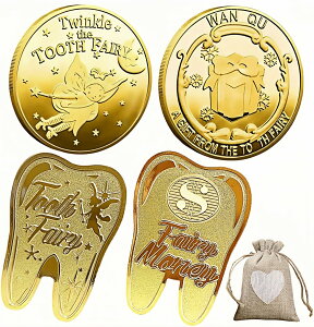 【送料無料】YOGOTI 歯の妖精 コイン トゥースフェアリー 金貨 歯の妖精コイン バラエティ 歯 妖精 乳歯 記念 歯と交換するコイン こども 4枚入り 巾着袋付き