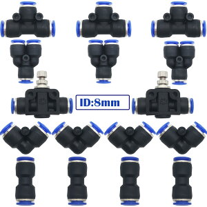 【送料無料】CESFONJER 空気圧継手キット, 16個 空気圧プッシュフィット継手, ワンタッチ 管継手, エア ホース ジョイント, 8mm PU/PE/ナイロンパイプに適しています(Y + T + L + Iタイプ+パイプスロ