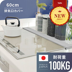 【2年保証】■ 排気口カバー 60cm 耐荷重100kg グリルカバー レンジガード コンロカバー コンロ奥ラック スリム ガス IH コンロ ヘアライン キッチンラック フラット グリル お手入れ簡単 調味