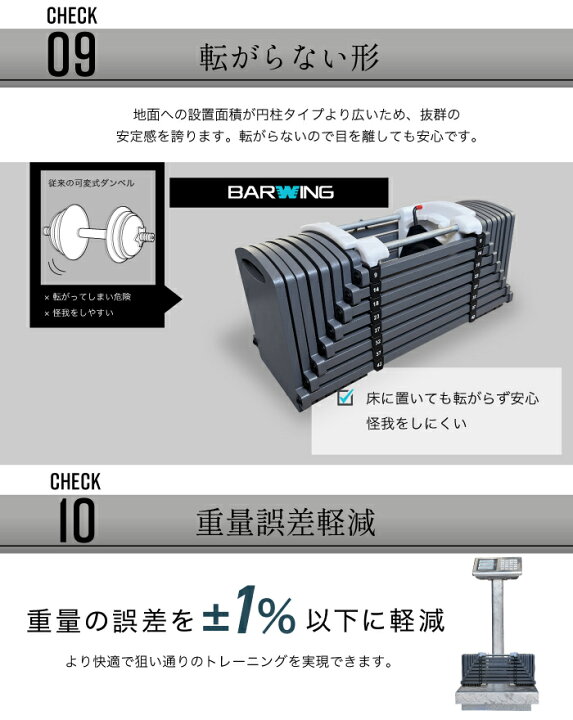 楽天市場】可変式ダンベル 2個セット 23kg 42kg シャフト単品 重量調節 