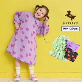 【MORE SALE／40%OFF】総柄ランタンスリーブワンピース 子供服 綿100% キッズ ベビー 女の子 長袖ワンピース かわいい イラスト 総柄 2025AW