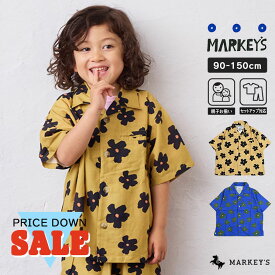 【SALE／20%OFF】【親子お揃い】総柄オープンカラー半袖シャツ(90〜150cm)マーキーズ 子供服 キッズ ベビー 男の子 女の子 トップス 半袖シャツ 総柄 2025SS【メール便対象／日時指定不可】