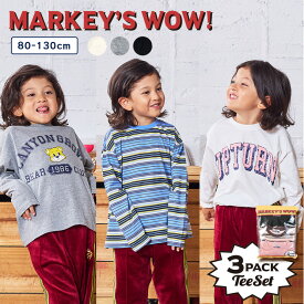 【限定アイテム】■3枚セット■アソートロングスリーブTee マーキーズ 子供服 一部店舗限定 キッズ ベビー 男の子 女の子 トップス ロンT 長袖Tシャツ パックT 2025AW