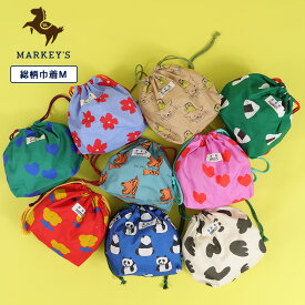 新色入荷★総柄巾着 M 子供服 子供雑貨 男の子 女の子 お揃い バッグ 鞄 グッズ 習い事 ポーチ 2026SS【メール便対象／日時指定不可】