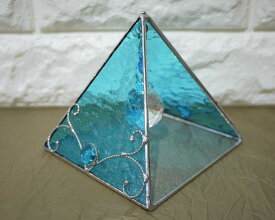 インテリア雑貨　サンキャッチャー　置き型　ステンドグラス　ピラミッド(大)　青