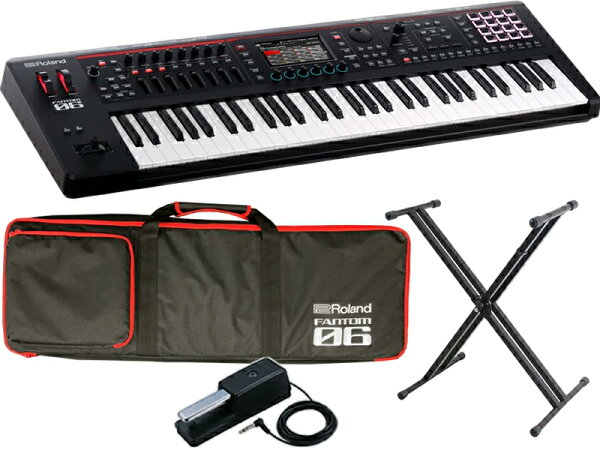【専用ソフトケース付】Roland ローランド FANTOM-06 + DP-10 + X型スタンド セット  61鍵盤モデル