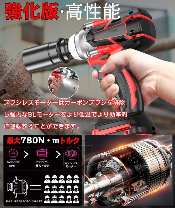 楽天市場】インパクトレンチ 電動インパクトレンチ 最大トルク780N・m 