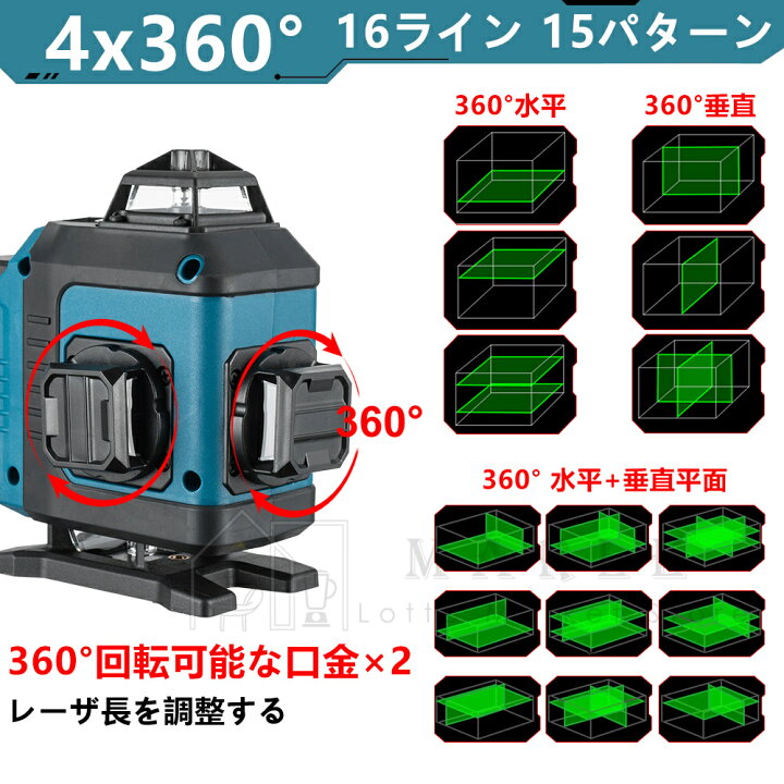楽天市場】墨出し器 レーザー 16ライン レーザー墨出し器 4x360 