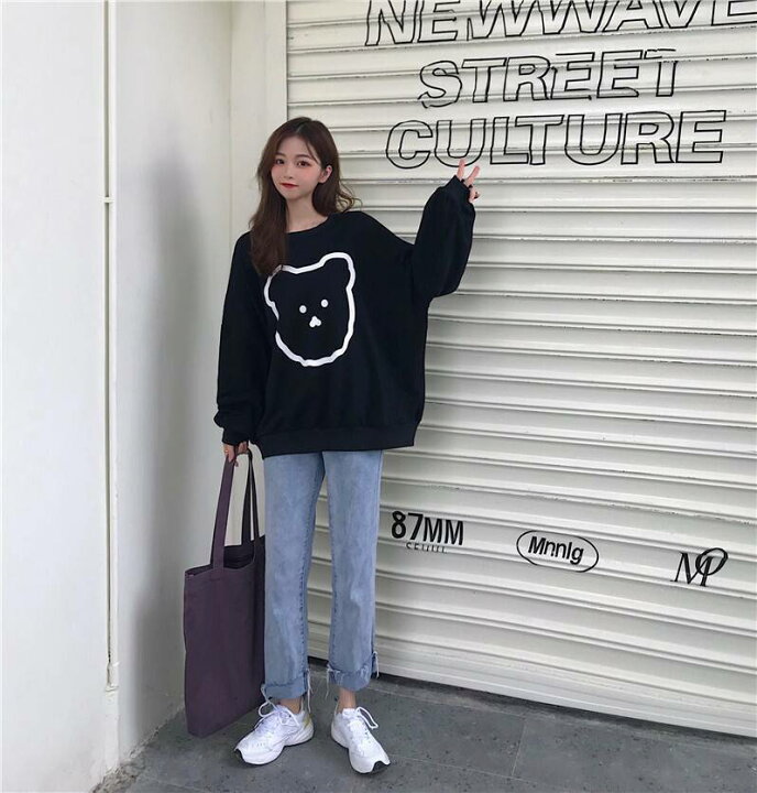 レディース くま スウェット ゆったり ロンT XL オーバーサイズ 長袖 通販 レディース くま スウェット ゆったり XL オーバーサイズ ロンT 長袖