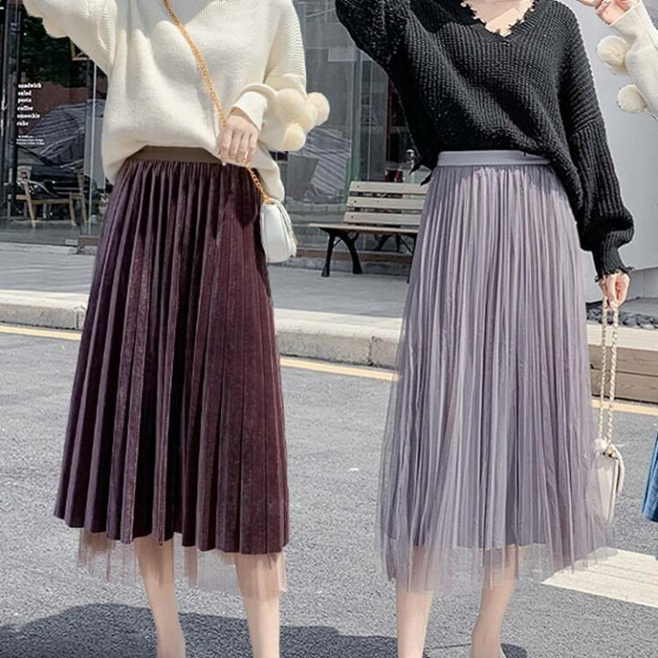 楽天市場 ミモレ丈スカート プリーツスカート 切り替え スカート コーデ ボトムス 春 秋 10代 代 30代 ミモレ丈 リバーシブル 2way 無地 ベルベット シフォン レース 膝丈 ロング ハイウエスト 光沢 ブルー アプリコット グレー ブラウン ブラック 黒 無地 着回し 上品