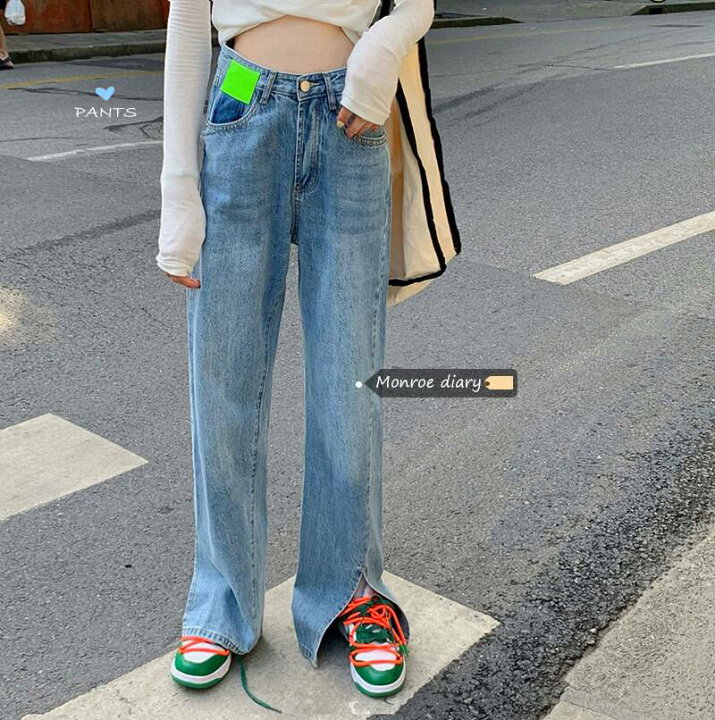 デニム パンツ レディース ジーンズ ジーパン カジュアルパンツ スリット ポケット ポイントカラー おしゃれ かっこいい ズボン ボトムス カジュアル シンプル デニム コーデ ワイドパンツ ストレートパンツ ストリート ブルーデニム ハイウエスト きれいめ ... 人気★デニム ジーパン 破れジーンズ ワイドパンツ イレギュラー レトロデザイン