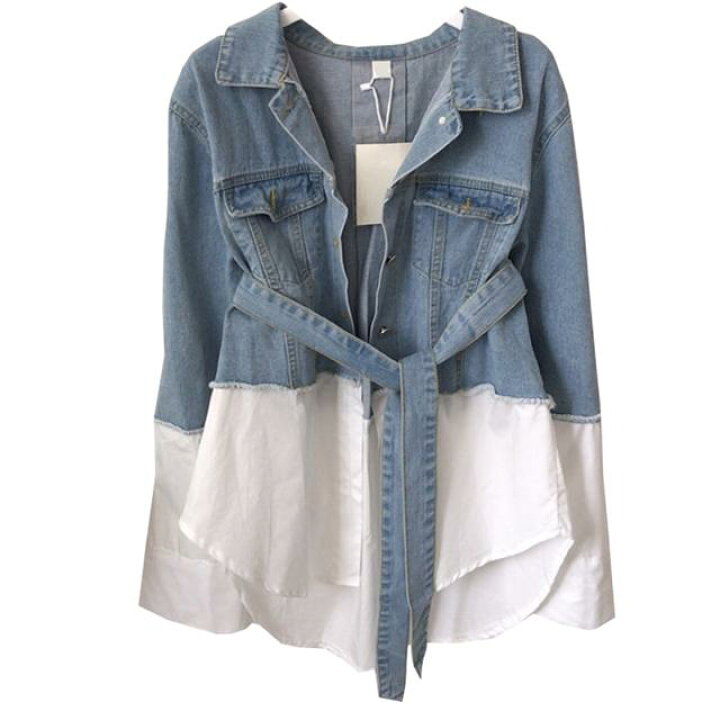 楽天市場 デニム シャツ レディース トップス ブラウス デニム ジャケット 重ね着風 長袖 切り替え デザイン 異素材mix かっこいい きれいめ おしゃれ トップス コーデ 春 夏 秋 白シャツ 個性的 デニム 無地 カジュアル セレブ ラフ感 こなれ感 大人カジュアル シャツ