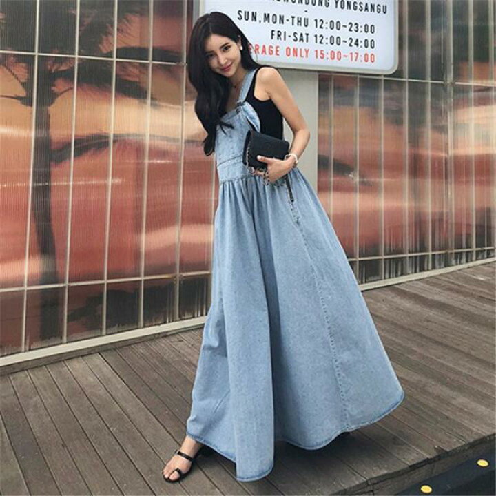 楽天市場 デニムワンピース ロング シャンパ スカート ワンピース レディース ジャンスカ かわいい おしゃれ ロング丈 デニム ノースリーブ ハイウエスト Aライン フレアスカート 無地 春 夏 秋 10代 代 30代 きれいめ かっこいい 大人可愛い コーデ カジュアル ワンピ