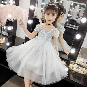 2色 子供 ドレス ミモレ丈 膝丈 キッズドレス ピアノ 発表会 女の子 ドレス 子ども 結婚式 ドレス フォーマル 子供服 ワンピース 可愛い レース 半袖 刺繍 花 プリンセス 110 120 130 140 150 160 チ