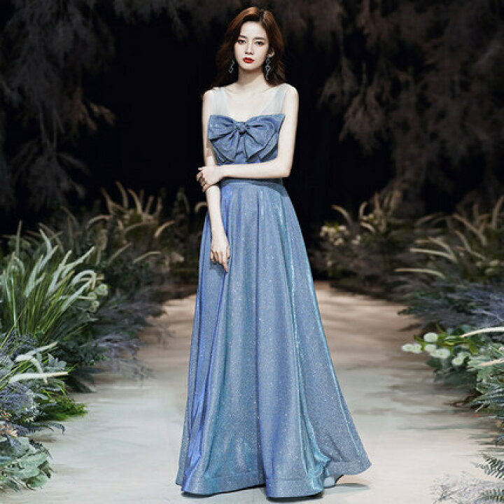 楽天市場 パーティードレス ロング ドレス フォーマル イブニングドレス ウェディング 結婚式 演奏会 ドレス 大きいサイズ Xl 2xl 3xl きれいめ 可愛い おしゃれ ロング丈 マキシ丈 袖なし リボン Uネック ノースリーブ ラメ フレア 主役級 エレガント ロングドレス
