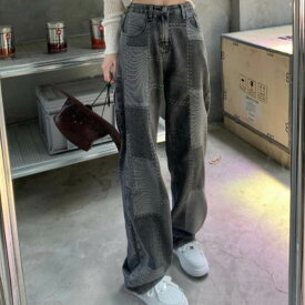 パンツ Gパン デニム デニムパンツ レディース ボトムス ジーンズ ワイド 大きいサイズ 個性的 黒 フルレングス ハイウエスト パッチワーク ブラック 春 夏 秋 冬 大きいサイズ 大人 おしゃれ 可愛い レトロ かっこいい 大人女子 カジュアル お洒落 ストリート 大人カジュア