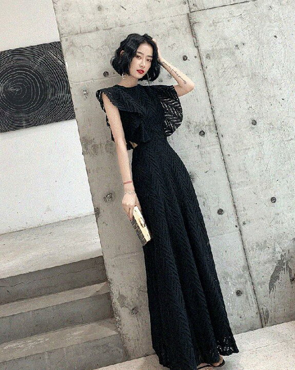 楽天市場 パーティードレス ロング 黒 半袖 おしゃれ かっこいい 結婚式 お呼ばれ ドレス ロングドレス 演奏会 発表会 大きいサイズ フォーマル ドレス ワンピース レース Aライン フレンチスリーブ 個性的 ドレス ロング丈 ラウンドネック 代 30代 40代 50代