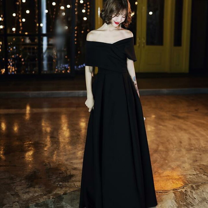 楽天市場 パーティードレス ロング 黒 半袖 おしゃれ かっこいい 結婚式 お呼ばれ ドレス ロングドレス 演奏会 発表会 大きいサイズ フォーマル オフショルダー Vネックロング フレア Aライン ドレス ワンピース クール きれいめ 代 30代 40代 50代 Xl 2xl 3xl