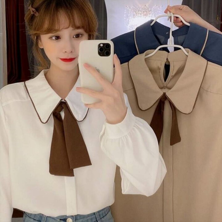 楽天市場】シャツ ブラウス レディース 制服風 レトロ ガーリー リボン 