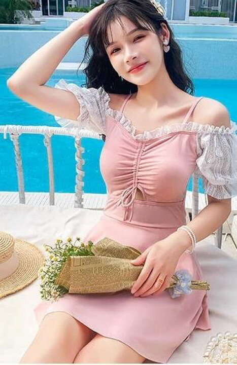 水着 ワンピース レディース スカート 袖あり レトロ ガーリー 可愛い 体型カバー 韓国 水着 黒 ピンク ブルー モノトーン フリル バイカラー フェミニン 袖付き 透け感 シアー フリル シャーリング ブラウス オフショルダー ワンピース水着 二の腕カバー 脚 ... 二の腕カバーワンピース水着 花柄 シースルー リボン シアー 韓国