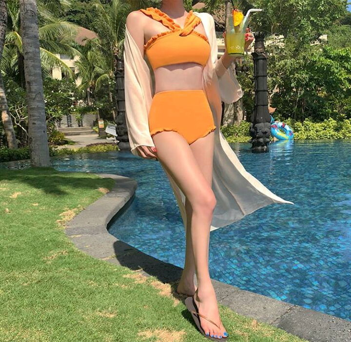バイカラー 水着 レディース ビビットカラー タンキニ セクシー オレンジ 通販 レディース 水着 バイカラー タンキニ ネオンカラービビット オレンジ 青