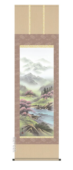 楽天市場】掛け軸／掛軸／かけじく【山水画／尺五】四季山水【春  
