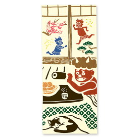 手ぬぐい [気音間] 鬼と恵方巻(おにとえほうまき)　節分　恵方巻き　炬燵　こたつ　猫　梅　手ぬぐい(手拭い)