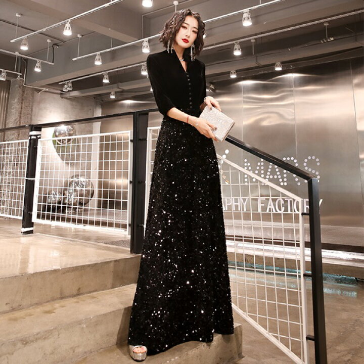 楽天市場】パーティードレス ロング ロングドレス 韓国 黒 結婚式  