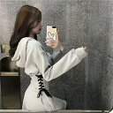 【処分価格 即納】ミニワンピース パーカーワンピース ワンピースパーカー レディース 韓国 ワンピース グレー ブラック 春 秋 夏 ギャル 長袖 スウェット フード付き 編み上げ ストリート 原宿系 フレア スポーティ Aライン ルームウェア 可愛い 薄手 UV 日よけ