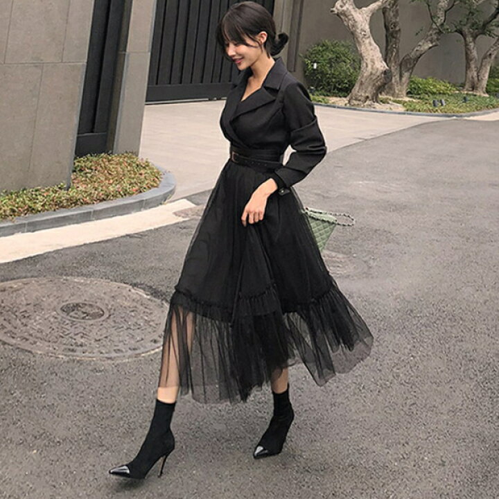 楽天市場】ワンピース チュールスカート Aライン フレアスカート 襟 