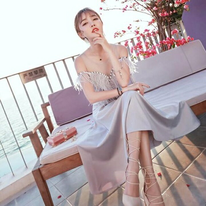 楽天市場 ドレス 成人式 2次会 ワンピース ロング丈 マキシ丈 お呼ばれ パーティ 二次会 謝恩会 Aライン 胸元シースルー オフショルダー デコルテシースルー 胸元シースルー セレブ 小さいサイズ 大きいサイズ レディース グレー ピンク Xs S M L Xl レディースマロン